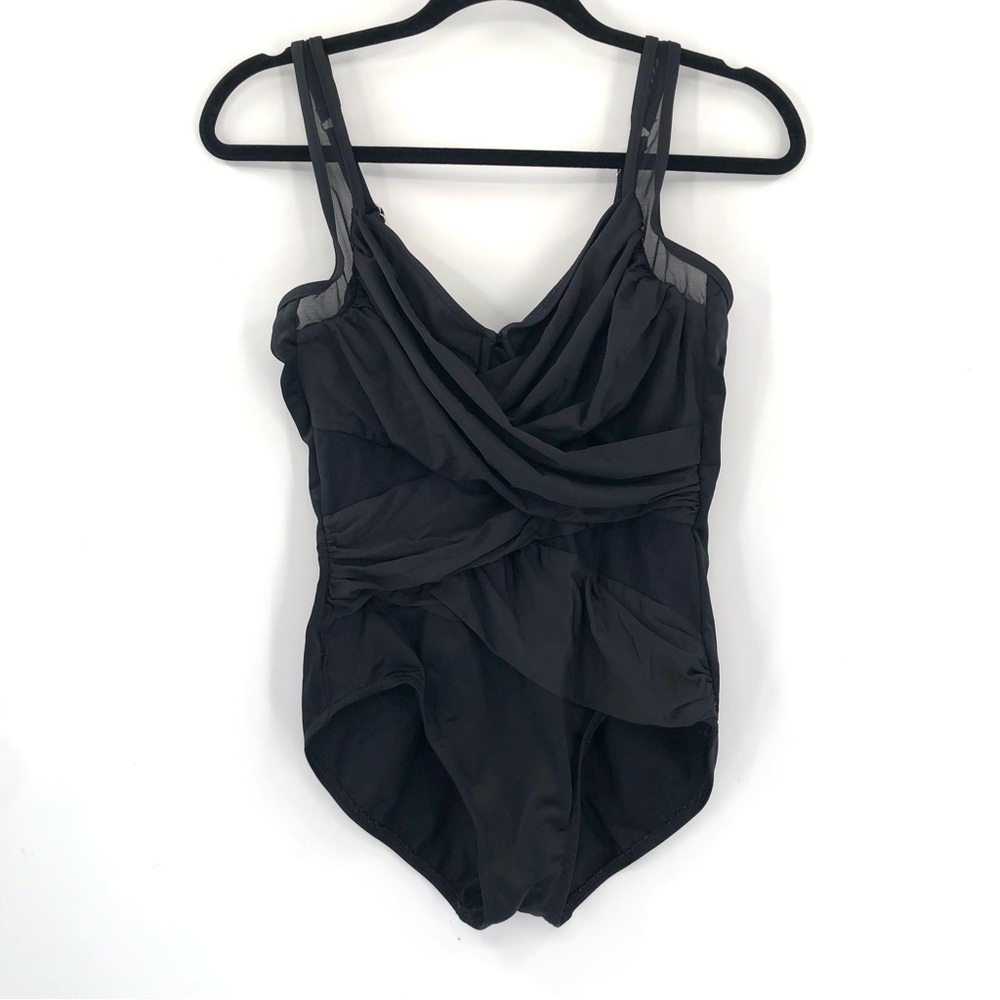 MIRACLESUIT Madero? Black One Piece Swimsuit Slimming Ruched Crossover Mesh 14
